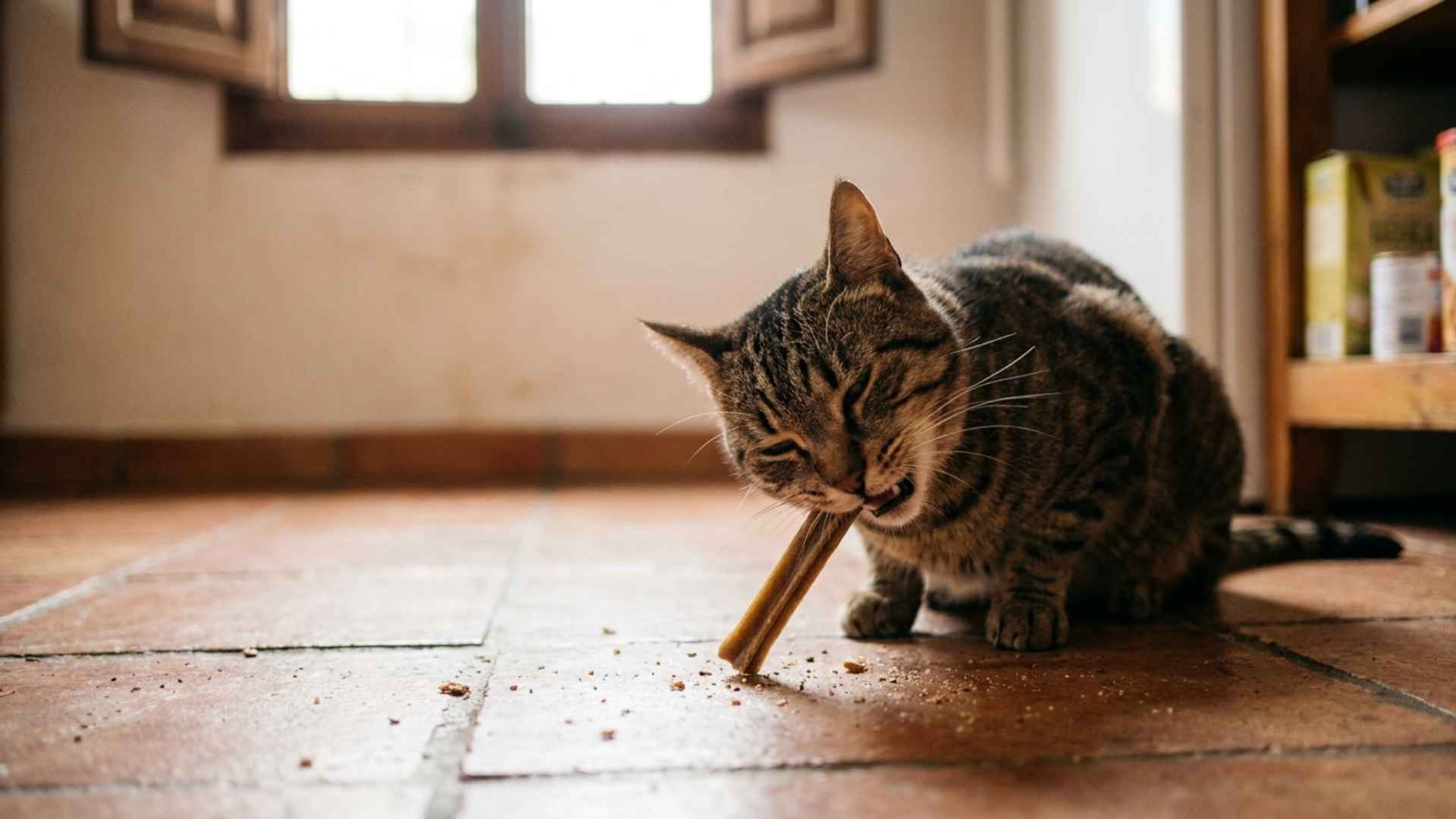 Gato comiendo un snack dental